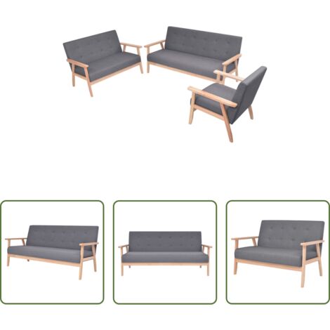 Divano a 3 posti -  Set di Divani 3 pz in Tessuto Grigio Scuro