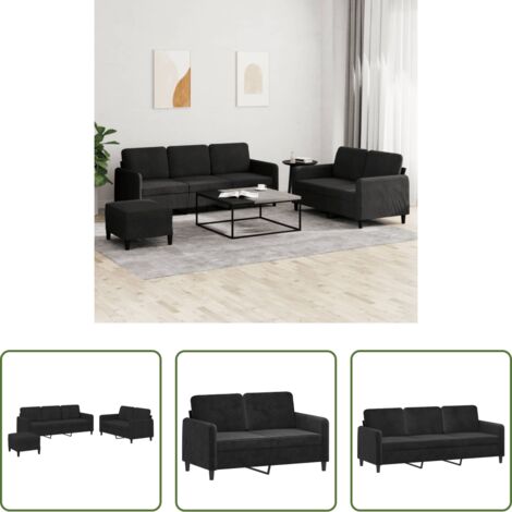 Divano a 3 posti -  Set di Divani 3 pz Nero in Velluto