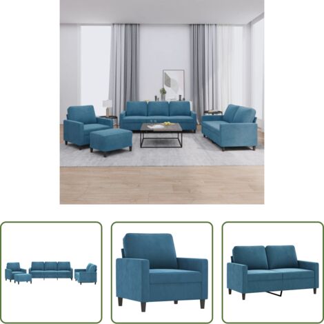 Divano a 3 posti -  Set di Divani 4 pz con Cuscini Blu in Velluto