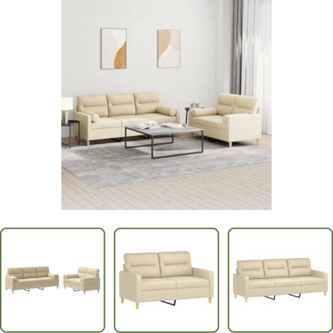 Divano a 3 posti -  Set Divani 2 pz con Cuscini Crema in Tessuto