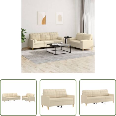 Divano a 3 posti -  Set Divani 2 pz con Cuscini Crema in Tessuto