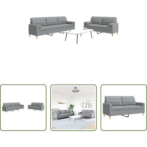 Divano a 3 posti -  Set Divani 2 pz con Cuscini Decorativi Grigio Chiaro in Tessuto