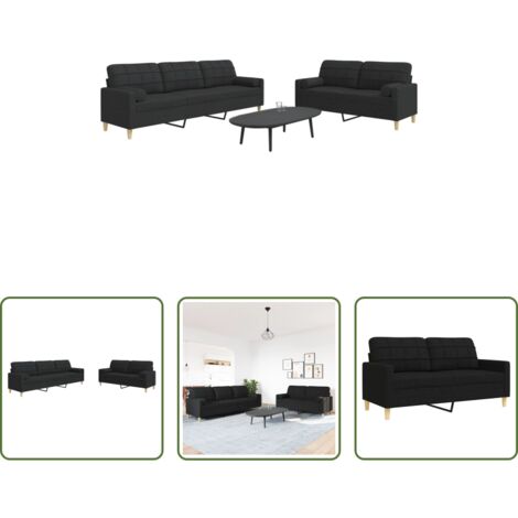 Divano a 3 posti -  Set Divani 2 pz con Cuscini Decorativi Nero in Tessuto