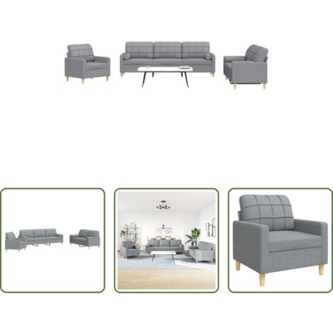 Divano a 3 posti -  Set Divani 3 pz con Cuscini Decorativi Grigio Chiaro in Tessuto