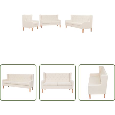 Divano a 3 posti -  Set Divani 3 pz in Tessuto Bianco Crema