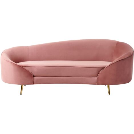 Divano a 3 posti velluto curvo stile glamour rosa pastello e oro Savar