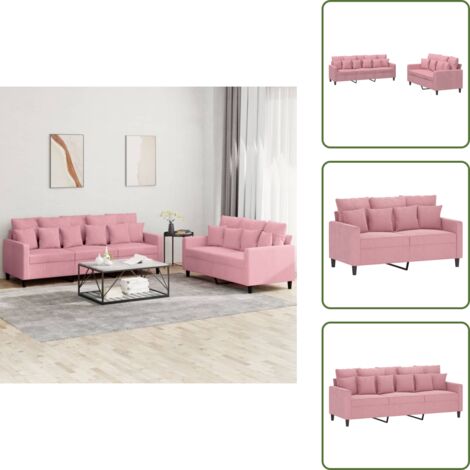 Divano a 3 posti - vidaXL Set di Divani 2 pz con Cuscini rosa in Velluto - Cuscini per divano