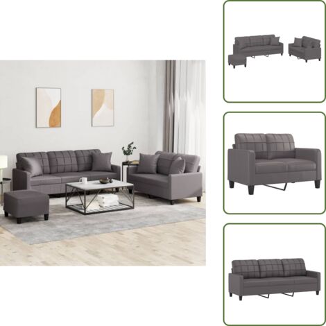 Divano a 3 posti - vidaXL Set di Divani 3 pz con Cuscini Grigio in Similpelle - Cuscini per divano
