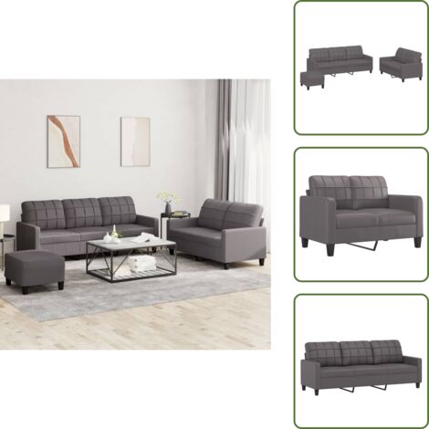 Divano a 3 posti - vidaXL Set di Divani 3 pz con Cuscini Grigio in Similpelle - Poggiapiedi