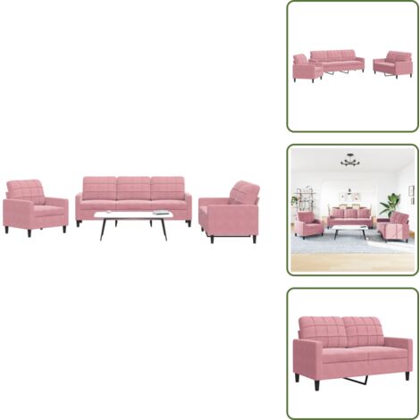 Divano a 3 posti - vidaXL Set di Divani 3 pz con Cuscini rosa in Velluto - Divano moderno