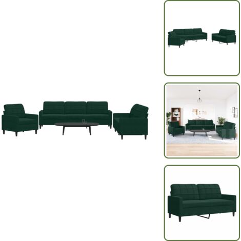 Divano a 3 posti - vidaXL Set di Divani 3 pz con Cuscini Verde scuro in Velluto - Divano relax