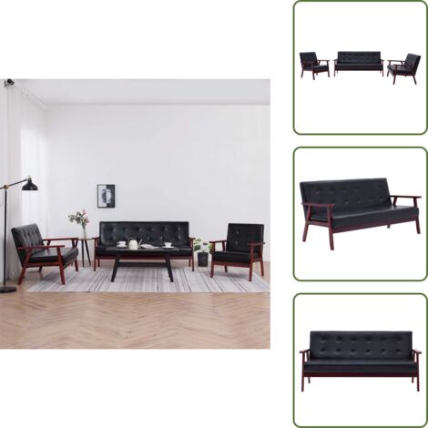 Divano a 3 posti - vidaXL Set di Divani 3 pz Nero in Similpelle - Divano a 2 posti