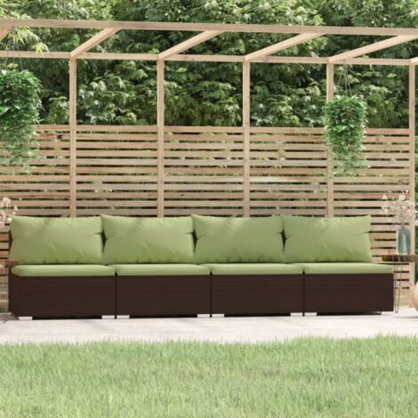 Divano a 4 Posti con Cuscini in Polyrattan Marrone vidaXL