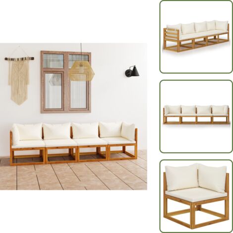 Divano a 4 posti - vidaXL Divano da Giardino a 4 Posti con Cuscino Crema Massello Acacia - Cuscino in crema