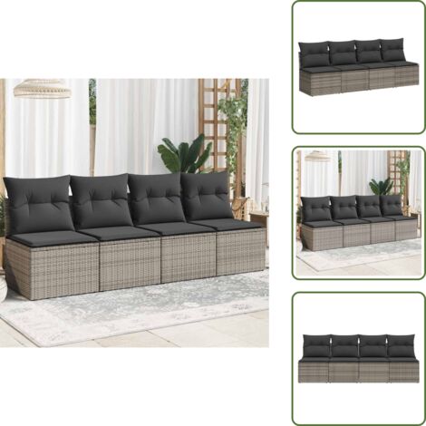 Divano a 4 posti - vidaXL Divano da Giardino con Cuscini 4 Posti Grigio in Polyrattan - Seduta esterna