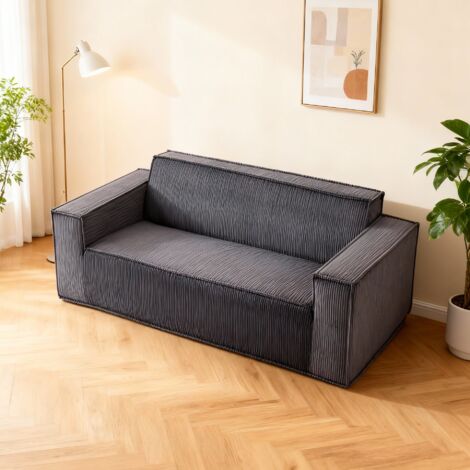 Divano a due posti dritto in velluto a coste grigio, mobile per soggiorno/camera da letto, rivestimento in tessuto, 178×86×70 cm