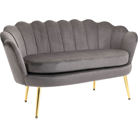 Divano a due posti in tessuto effetto velluto con braccioli, divano moderno con seduta imbottita per camera da letto e soggiorno, 133x63x75 cm, grigio