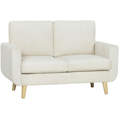 Divano a due posti in velluto a coste, moderno, 134 cm (52,76 pollici), divano da soggiorno, seduta imbottita, cuscino a molle, colore crema.