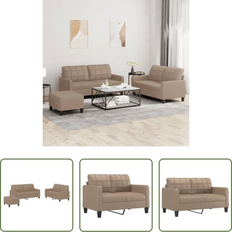 Divano a due posti -  Set di Divani 3 pz con Cuscini cappuccino in Similpelle
