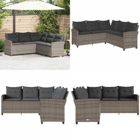 Divano a Forma di L con Cuscini in Polyrattan Grigio - Divano da giardino - Cuscini per divano