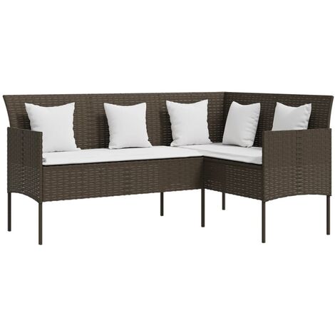 Divano a Forma di L con Cuscini in Polyrattan Marrone vidaXL