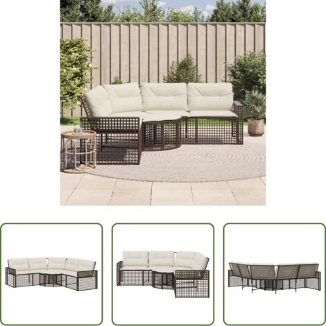 Divano a forma di L -  Divano da Giardino a L con Cuscini e Pouf Marrone in Polyrattan