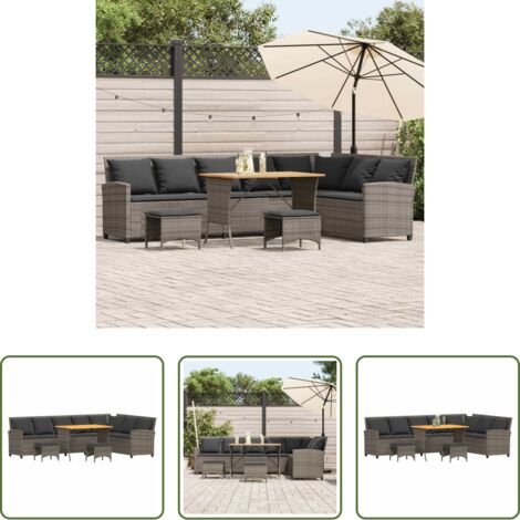 Divano a forma di L -  Set Divani da Giardino 4 pz con Cuscini a Forma di L Polyrattan