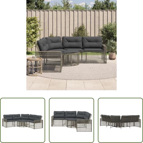 Divano a L -  Divano da Giardino a L con Cuscini e Pouf Grigio in Polyrattan