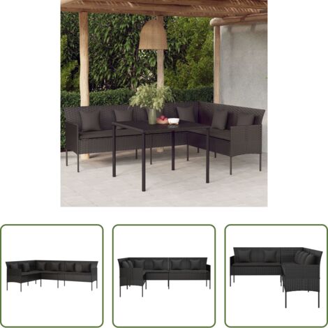 Divano a L -  Divano da Giardino a L con Cuscini Nero in Polyrattan