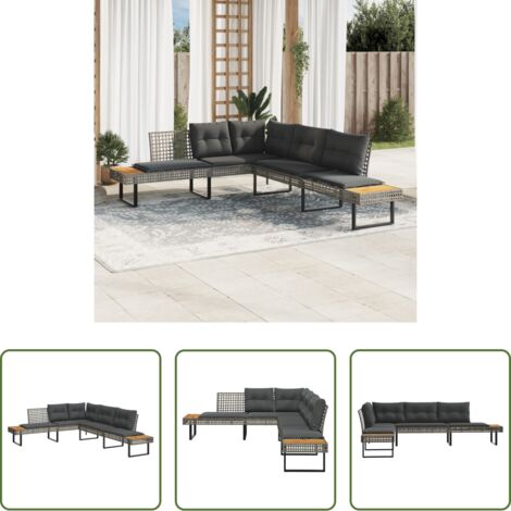 Divano a L -  Divano da Giardino con Cuscini a L Grigio Polyrattan e Acacia
