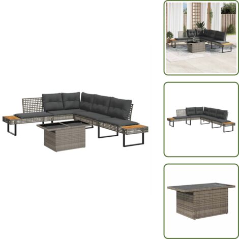 Divano a L - vidaXL Set Divani da Giardino 2 pz con Cuscini Grigio Polyrattan Vetro - Tavolo da esterno