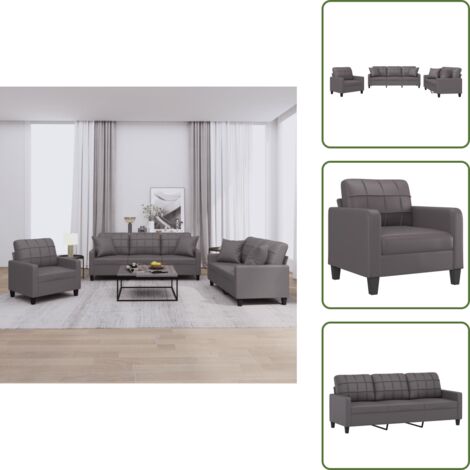 Divano a tre posti - vidaXL Set di Divani 3 pz con Cuscini Grigio in Similpelle - Divano in compensato