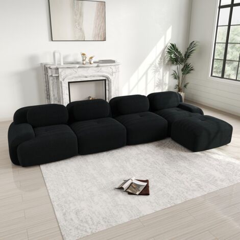 Divano ad angolo a 4 posti con chaise longue - Divano modulare 388x178 cm e schiuma ad alta densità - in velluto a coste nero