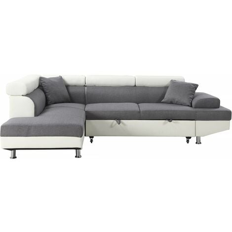 Divano ad angolo convertibile "Sophia luxe" - 265 x 190,5 x 80/91 cm - Bianco / Grigio - 5 posti - Angolo sinistro