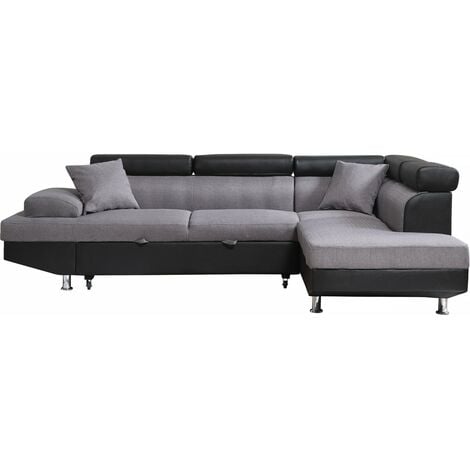 Divano ad angolo convertibile "Sophia luxe" - 265 x 190,5 x 80/91 cm - Nero / Grigio - 5 posti - Angolo destro