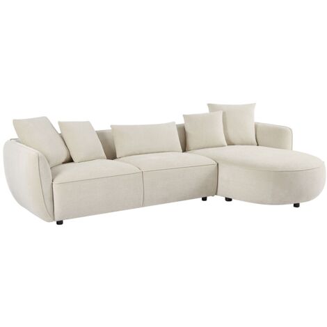 Divano ad angolo destro in tessuto ciniglia beige DOKALO di Maison Céphy