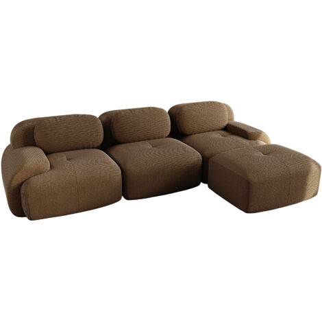 Divano ad Angolo Modulare 298x178x75 cm, 3 Posti, Schiuma 32D, Braccioli Sagomati, Velluto a Coste Marrone