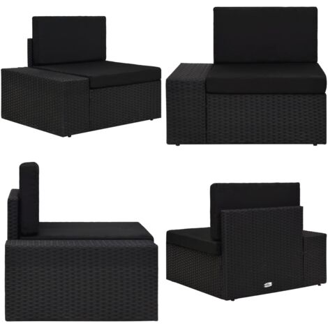 Divano ad Angolo Modulare Bracciolo Destro in Polyrattan Nero - Poltrona modulare - Rattan PE