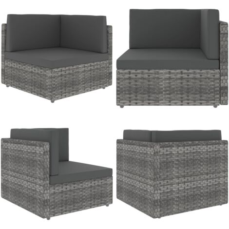 Divano ad Angolo Modulare in Polyrattan Grigio - Poltrona modulare - Rattan PE