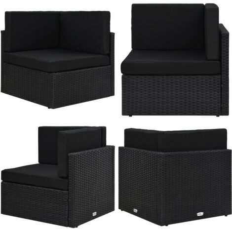 Divano ad Angolo Modulare in Polyrattan Nero - Poltrona modulare - Rattan PE