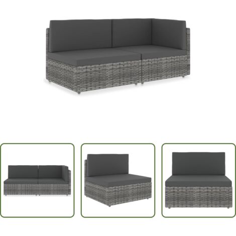 Divano all'aperto -  Divano Modulare a 2 Posti in Polyrattan Grigio