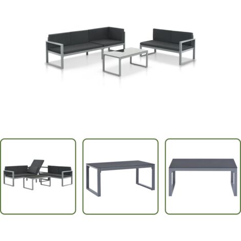 Divano alluminio -  Set Divani da Giardino 3 pz con Cuscini in Alluminio Nero