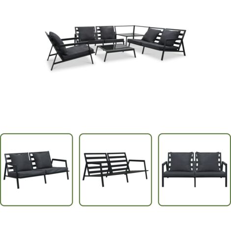 Divano alluminio -  Set Divani da Giardino 5 pz con Cuscini Alluminio Grigio Scuro