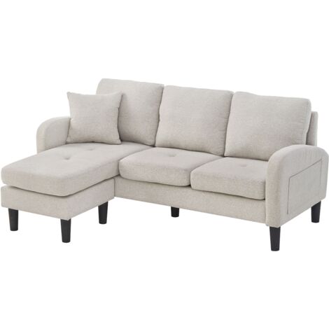 Divano Angolare 166x118x77 cm, Modulare 2 Pezzi con Chaise Longue, Tessuto Cotone Lino Beige per soggirono