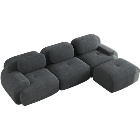 Divano Angolare 298x178x75cm, 3 Posti con Chaise Longue, Modulare e Accogliente, Braccioli Curvi, in Velluto a Coste, Grigio