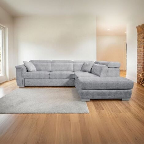 Divano angolare Carovigno con penisola destra pouff contenitore in tessuto teddy Arizona 101 grigio