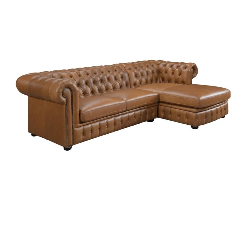 Vente-unique - Divano angolare chesterfield 100% Pelle di bufalo Caramello Vintage - Angolo a destra - brenton