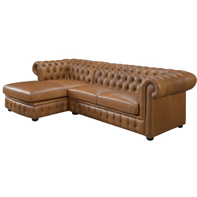 Divano angolare chesterfield 100% Pelle di bufalo Caramello Vintage - Angolo a sinistra - BRENTON