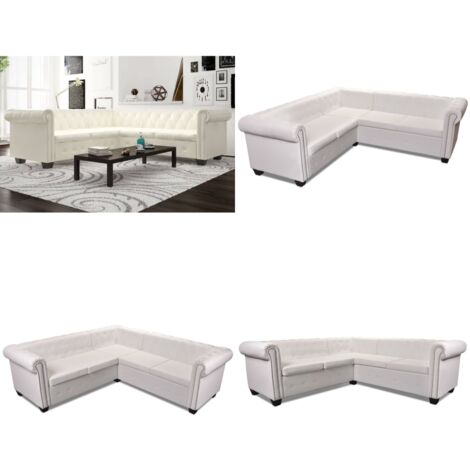 Divano Angolare Chesterfield a 5 Posti Pelle Artificiale Bianca - Divano Chesterfield - Divano a 5 posti