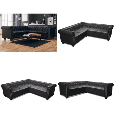 Divano Angolare Chesterfield a 5 Posti Pelle Artificiale Nera - Divano Chesterfield - Divano a 5 posti